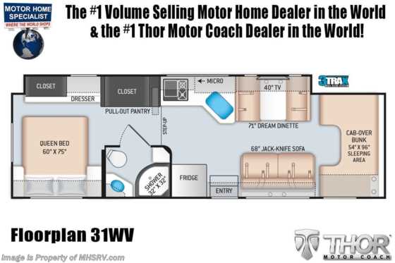 2020 Thor Motor Coach Four Winds 31EV Victory Series Bunk Model Class C RV for Sale W/ 2 A/Cs Floorplan