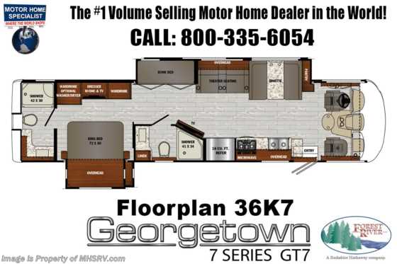 2021 Forest River Georgetown GT7 36K7 Bunk Model W/Two Full Baths, Theater Seating, King Bed Floorplan