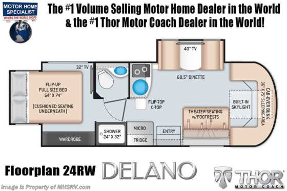 2021 Thor Motor Coach Delano Sprinter 24RW Sprinter Dsl W/ Theater Seats, Dsl Gen, FBP &amp; Auto Leveling Floorplan