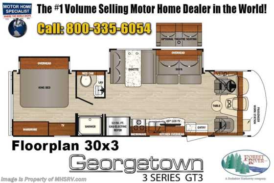 2020 Forest River Georgetown GT3 33B3 W/ King Bed, P2K Power OH Loft Floorplan