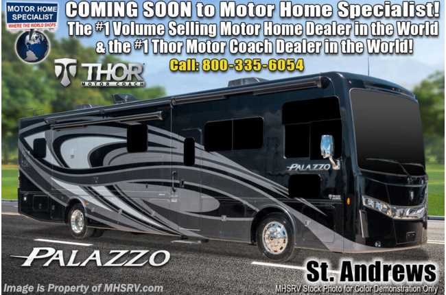 2021 Thor Motor Coach Palazzo 33.2 Diesel Pusher, Stack W/D, Pwr OH Loft, Studio Collection