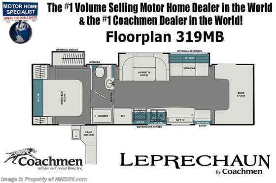 2021 Coachmen Leprechaun 319MB W/ FBP, Dual A/Cs, Solid Surface Counters, CRV Comfort Pkg & Ext Camp Kitchen Floorplan