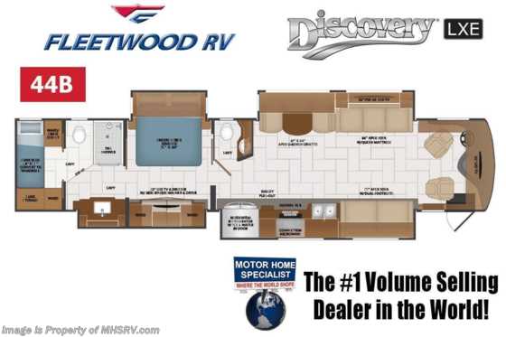 2020 Fleetwood Discovery LXE 44B Bath &amp; 1/2 Bunk Model W/ Tech Pkg, OH Loft, Heated Floor Floorplan