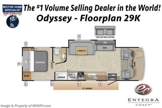 2021 Entegra Coach Odyssey 29K W/ Customer Value Pkg, Auto Jacks, Bedroom TV Floorplan