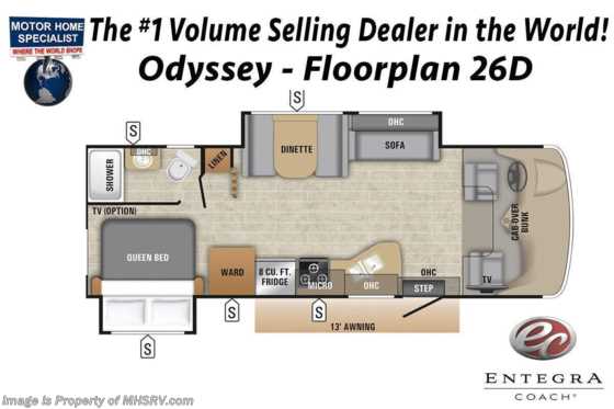 2021 Entegra Coach Odyssey 26D W/ Bedroom TV, Auto Jacks &amp; Customer Value Pkg Floorplan