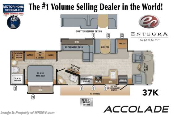 2021 Entegra Coach Accolade 37K Bath & 1/2 Diesel Super C W/ 360HP, King, W/D Floorplan
