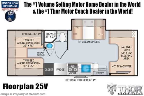 2021 Thor Motor Coach Four Winds 25V W/ 15K A/C, Ext TV, Bedroom TV, Stabilizers Floorplan