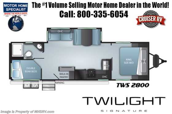 2021 Twilight RV TWS 2800 Bunk Model W/ King, Ext Kitchen, 2 A/Cs, Pwr Stabilizers Floorplan