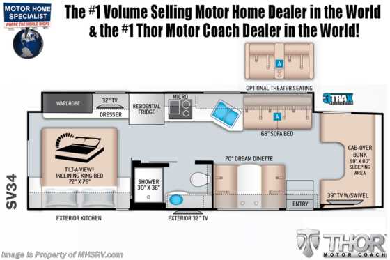 2021 Thor Motor Coach Omni SV34 4x4 330HP Diesel Super C RV for Sale W/ FBP Floorplan