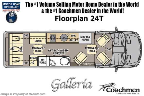 2021 Coachmen Galleria 24T Sprinter W/ Li3 Lithium Battery System, 20K A/C, Solar Floorplan