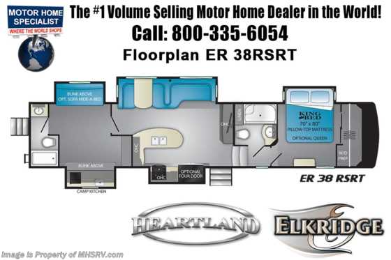 2021 Heartland RV ElkRidge ER 38 RSRT 2 Full Bath Bunk Model W/ King, Camp Kitchen Floorplan