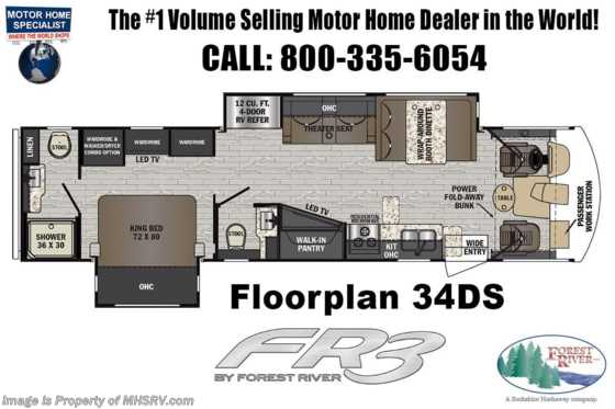 2021 Forest River FR3 34DS Bath &amp; 1/2 RV W/ Theater Seats, King Bed, W/D, OH Loft Floorplan