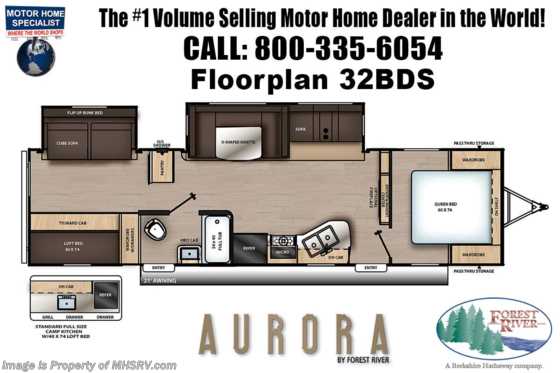 2021 Forest River Aurora 32BDS Bunk Model W/LED TV, Fireplace, Exterior Kitchen, Res Fridge &amp; More! Floorplan