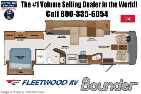 2021 Fleetwood Bounder 33C W/ Theater Seats, Drop Down Bed, Oceanfront Collection &amp; Collision Mitigation Floorplan
