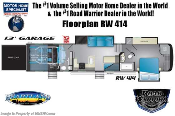 2021 Heartland RV Road Warrior 414RW Luxury Toy Hauler RV for Sale - Bath &amp; 1/2, 3 A/Cs &amp; Garage Wall Floorplan