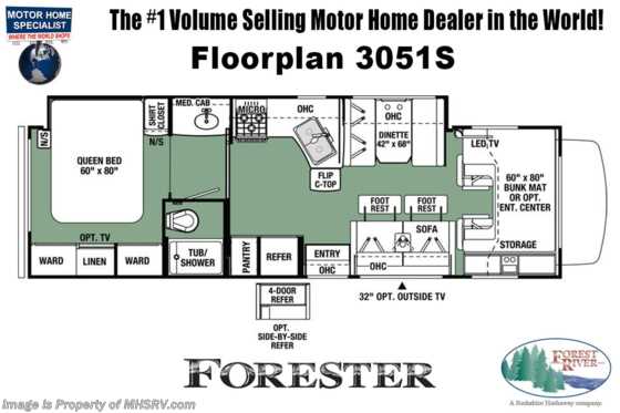 2022 Forest River Forester 3051S W/ Theater Seats, 2 A/Cs, Solar, Ext TV, Auto Jacks Floorplan