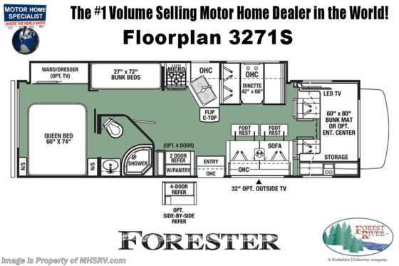 2021 Forest River Forester 3271S Bunk Model W/ 2 A/Cs, Solar, Ext TV, Auto Jacks, FBP Floorplan