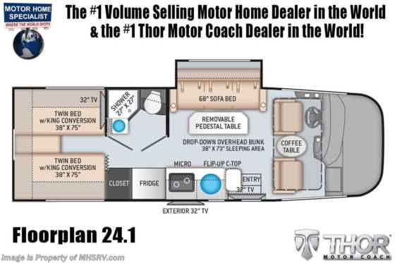 2021 Thor Motor Coach Vegas 25.6 RV W/ Pwr Driver Seat, Home Collection, Stabilizers, WiFi &amp; Solar Floorplan