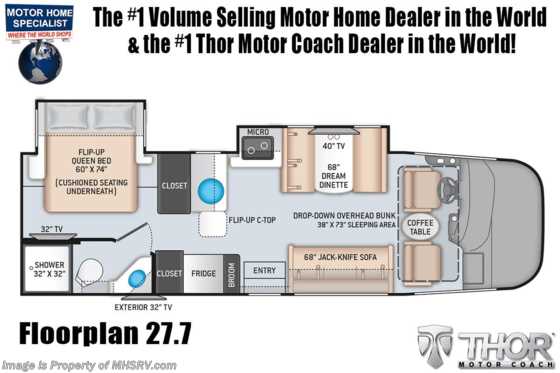2021 Thor Motor Coach Vegas 27.7 RV W/ Pwr Driver Seat, Stabilizers, WiFi &amp; Solar Floorplan