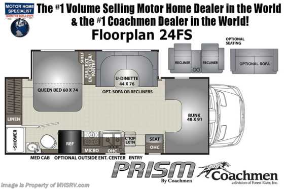 2021 Coachmen Prism Select 24FS Sprinter Diesel W/ Hydraulic Jacks &amp; Ext TV Floorplan