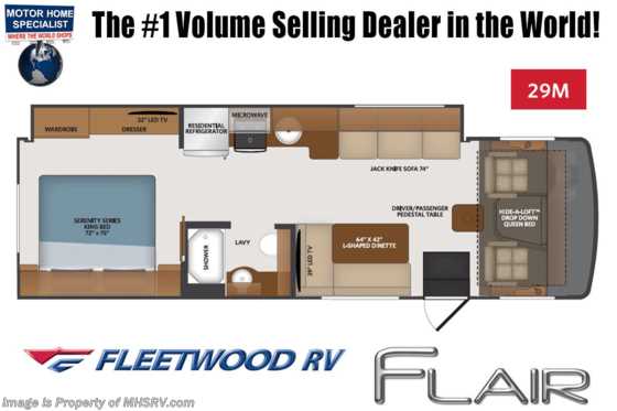 2021 Fleetwood Flair 29M W/ 2 A/Cs, Oceanfront Collection, 5.5KW Generator, King Pwr. Driver Seat Floorplan