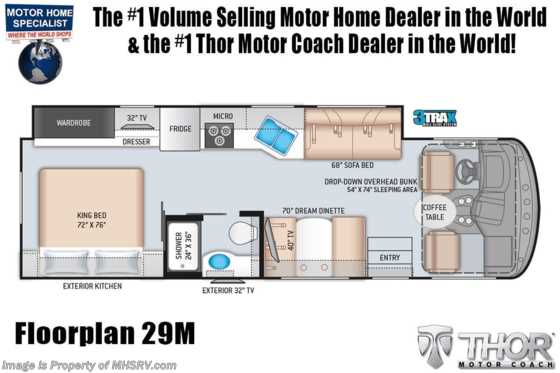 2021 Thor Motor Coach Hurricane 29M W/ King Bed, OH Loft &amp; Ext TV Floorplan