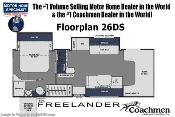 2021 Coachmen Freelander  26DS W/ Recliners, Dual A/Cs, Exterior Entertainment Floorplan