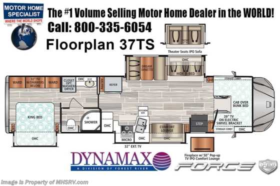 2021 Dynamax Corp Force HD 37TS Super C W/ Theater Seats, Chrome Pkg, Solar, TPMS, Mobileye Floorplan