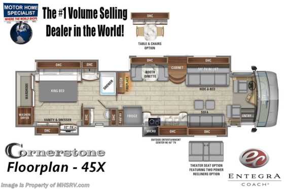 2021 Entegra Coach Cornerstone 45X W/ 605HP, Satellite, Solar, King Bed, Stonewall Floorplan