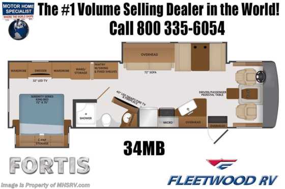 2021 Fleetwood Fortis 34MB W/ Theater Seats, King Bed, Fireplace, W/D, Pwr Driver Seat Floorplan