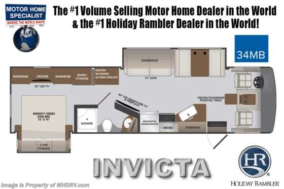 2021 Holiday Rambler Invicta 34MB W/ Theater Seats, King, W/D, Fireplace, Power Driver Seat, Steering Stabilizer Floorplan