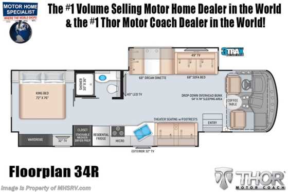 2021 Thor Motor Coach Hurricane 34R W/ OH Loft, King Bed, MAX PACK, Solar &amp; Ext TV Floorplan
