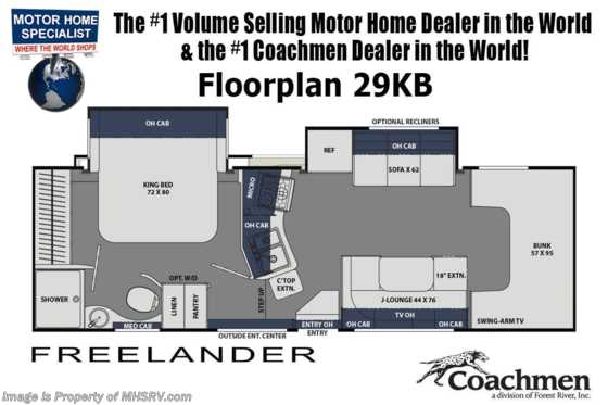 2021 Coachmen Freelander  29KB W/ Dual Recliners, King Bed, CRV Pkg, 2 A/Cs, Ext. TV & Jacks Floorplan