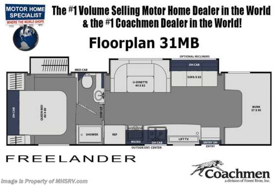 2021 Coachmen Freelander  31MB W/ Recliners, CRV Pkg, Jacks, 2 A/Cs, Ext. TV, AGS Floorplan