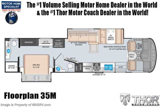 2022 Thor Motor Coach Windsport 35M Bath &amp; 1/2 W/MAX PACK, OH Loft, King Bed, Exterior TV &amp; Solar Floorplan