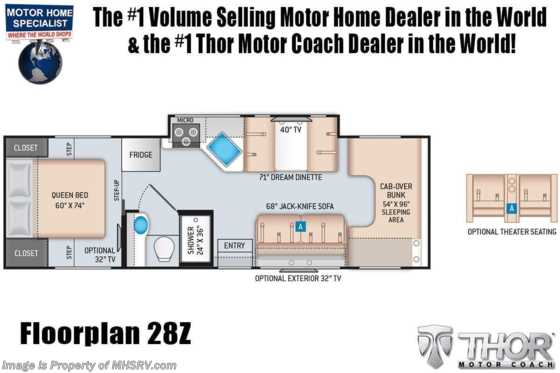 2021 Thor Motor Coach Chateau 28Z W/ Theater Seats, Jacks, Ext TV, Bedroom TV &amp; Leatherette D/P Chairs Floorplan