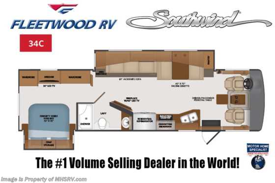 2021 Fleetwood Southwind 34C W/ Theater Seats, Oceanfront Collection, W/D, Collision Mitigation &amp; Sumo Springs Floorplan