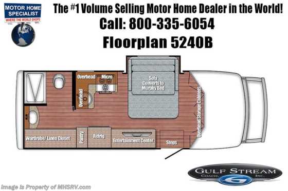 2021 Gulf Stream BTouring Cruiser 5240 W/ 15K A/C, 4KW Gen, Heated Mirrors, Ext TV, Murphy Bed &amp; D/P Swivel Seats Floorplan