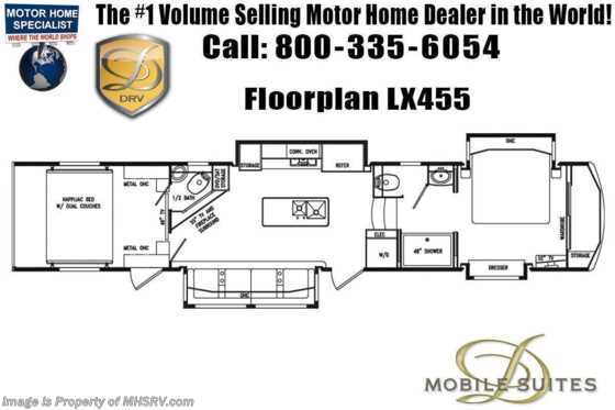 2021 DRV Full House LX455 Bath &amp; 1/2 Toy Hauler W/ Happijac Bed &amp; Sofa, Multiplex Floorplan
