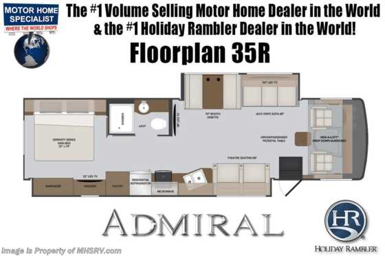 2021 Holiday Rambler Admiral 35R W/ Theater Seats, Power Driver Seat, King Bed &amp; Stack W/D Floorplan