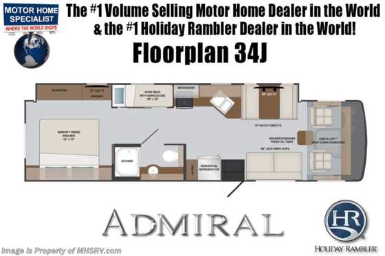 2021 Holiday Rambler Admiral 34J Bunk Model RV W/ Theater Seats, Partial Paint &amp; Pwr Driver Seat Floorplan