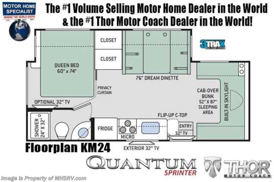 2021 Thor Motor Coach Quantum Sprinter KM24 Sprinter Diesel W/ 15K BTU A/C, Hardwood &amp; Platinum Pkg Floorplan