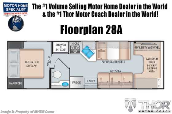 2022 Thor Motor Coach Chateau 28A W/ Ext. Kitchen, 39&quot; TV, 3-Camera System, Dual Ovens, Upgraded A/C, MEGA-Storage® &amp; More! Floorplan