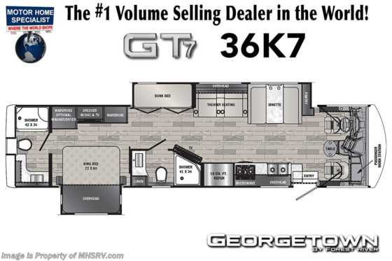 2021 Forest River Georgetown GT7 36K7 Bunk Model W/Two Full Bath, Theater Seating, King, W/D, Dual Pane Windows Floorplan