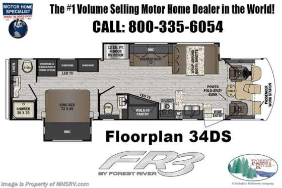 2021 Forest River FR3 34DS Bath &amp; 1/2 RV W/ Theater Seats, OH Loft, King Bed, Combo W/D Floorplan