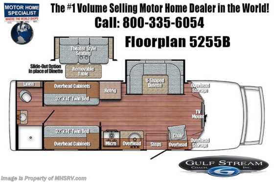 2021 Gulf Stream BTouring Cruiser 5255 W/ Theater Seats, Twin Beds, 4KW Gen, 15K A/C, 40" TV Floorplan