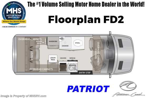 2023 American Coach Patriot FD2 Sprinter W/ MBUX, All Terrain Tires &amp; Black Rims, Surround View Cam &amp; More Floorplan