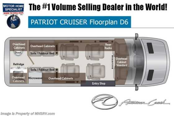 2023 American Coach Patriot Cruiser D6 Sprinter Diesel W/ Lithium, Air Ride Suspension, Apple TV, SLS Seating &amp; Pwr Awning Floorplan