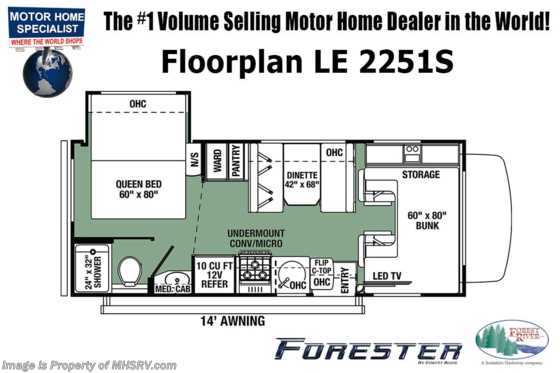 2022 Forest River Forester LE 2251S Class C RV for Sale W/ 15K A/C, Auto Jacks, Arctic Pkg Floorplan