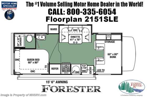 2021 Forest River Forester LE 2151S Class C RV for Sale W/ Running Boards, Auto Jacks, Arctic Pkg Floorplan